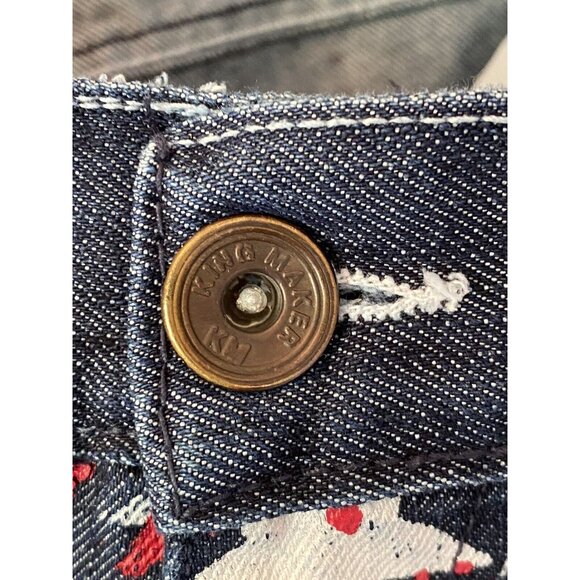 King Maker Custom Men's Jean Shorts 36x13 Straight Fit Dark Wash White Stars Red - Picture 15 of 15